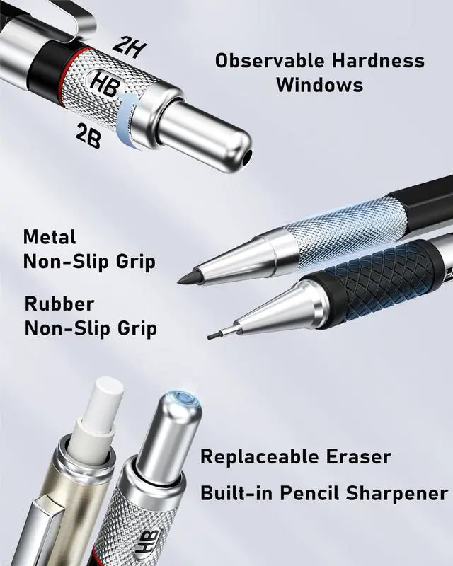 Alt view image 7 of 7 - 27PCS Mechanical Pencil Set with Case, Art supplies with Metal Pencil 0.3, 0.5, 0.7, 0.9 mm & 2PCS 2mm (HB 2H 2B 4B Color) with 552 Lead Refills, Technical Drawing Kit for Teen & Adults