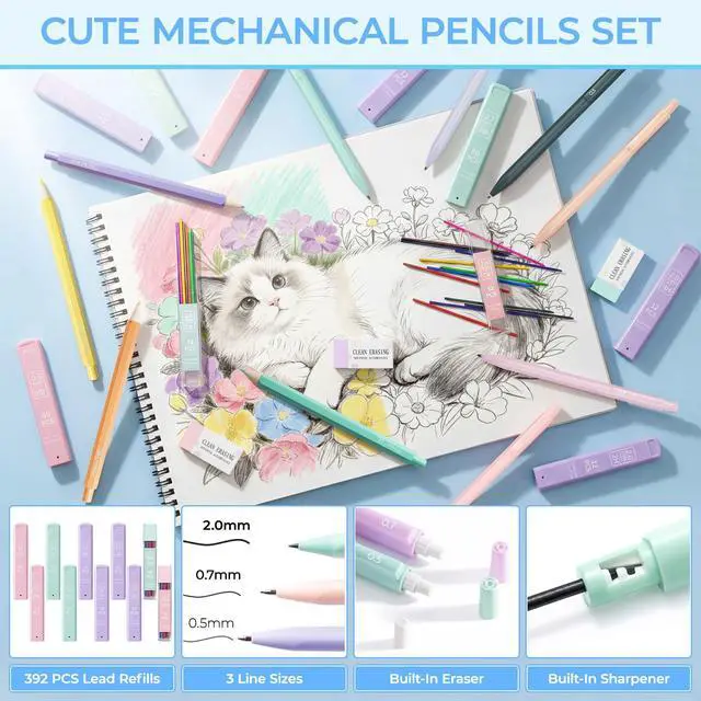 Alt view image 5 of 7 - 62PCS Aesthetic School Supplies with Quilted Pencil Case, Pastel Highlighters, Gel Pens Mechanical Pencils Set, Cute Back to School Supplies, College Essentials (Green Blue Patchwork, M)