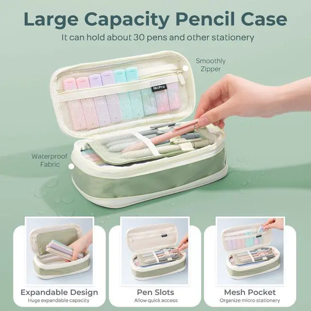 Alt view image 2 of 6 - 39 PCS Aesthetic School Supplies with Cute Pencil Case, 12 Color Pastel Highlighters, 5 Quick Dry Retractable Black Ink Pens, 6 Pastel Mechanical Pencil 0.5 & 0.7 mm for Student Stationary