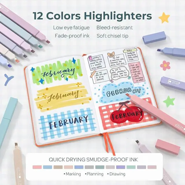 Alt view image 4 of 6 - 39 PCS Aesthetic School Supplies with Cute Pencil Case, 12 Color Pastel Highlighters, 5 Quick Dry Retractable Black Ink Pens, 6 Pastel Mechanical Pencil 0.5 & 0.7 mm for Student Stationary