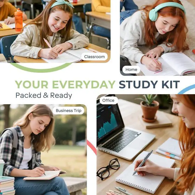 Alt view image 6 of 6 - 39 PCS Aesthetic School Supplies with Cute Pencil Case, 12 Color Pastel Highlighters, 5 Quick Dry Retractable Black Ink Pens, 6 Pastel Mechanical Pencil 0.5 & 0.7 mm for Student Stationary