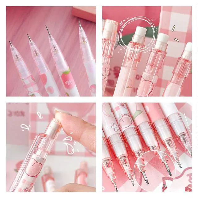 Alt view image 4 of 7 - Cute Pink Coquette Peach Mechanical Pencil Set Include 8Pcs Kawaii Mechanical Pencils,2 Tubes Mechanical Pencil Lead Refills,2Pcs Erasers,for Office School Supplies