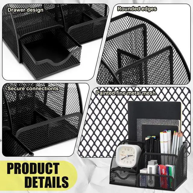 Alt view image 6 of 7 - 13-in-1 Office Desk Organizer Set with Stapler and Tape Dispenser, Pen Holder, Scissors, Ruler, Hole Punch, 2 Pens & More Desktop Accessories for Back to School Supplies (Black)