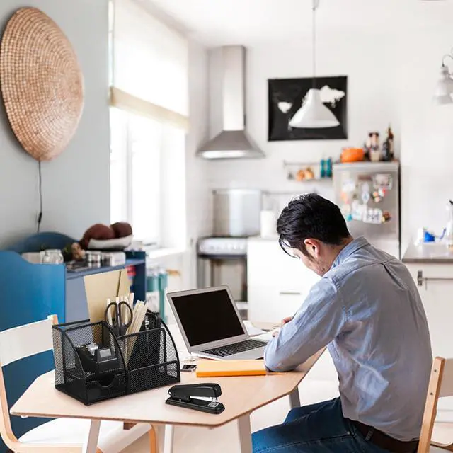 Alt view image 7 of 7 - Black Desk Organizer and Accessories, Black Desk Asccessories Office Supply Kit Include Mesh Desktop Organizer Stapler 1000 Staples Tape Dispenser Pen Holder Staple Remover Clips Ruler Scissors