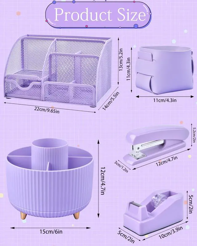 Alt view image 5 of 7 - Purple Desk Accessories and Organizers with Desk Organizer and 360°Rotating Pen Holder stapler Pen and a Lot of Office Purple Office Supplies Beautifully Presented in a Gift Box