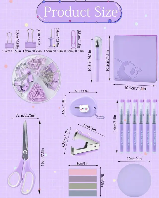Alt view image 6 of 7 - Purple Desk Accessories and Organizers with Desk Organizer and 360°Rotating Pen Holder stapler Pen and a Lot of Office Purple Office Supplies Beautifully Presented in a Gift Box