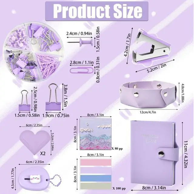 Alt view image 7 of 7 - Purple Desk Accessories, 26Pcs Office Supplies and Desk Organizers, with Tape Dispenser, Stapler, Staple Remover Ect, Gift Box Packaging