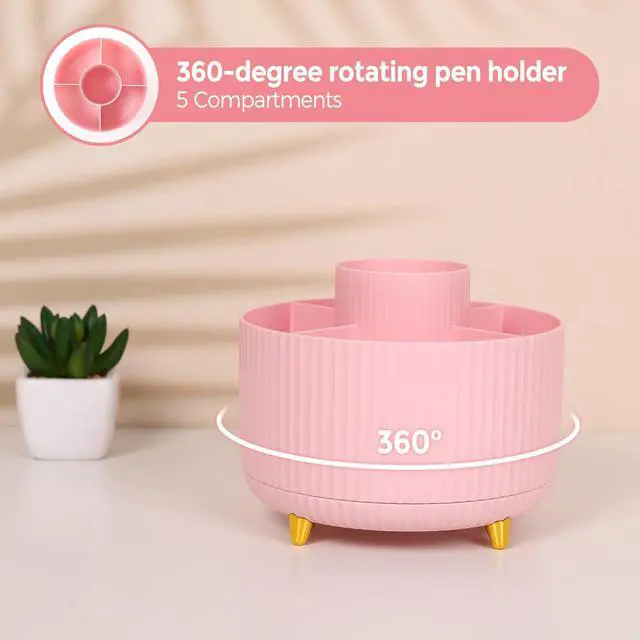 Alt view image 4 of 7 - Pink Desk Accessories 10Pcs, Rotating Pen Holder for Desk, Stapler, Staple Remover, Tape Dispenser,2pcs Tape Refills, Binder Paper Clips Kit, Scissor,Pink Office School Supplies