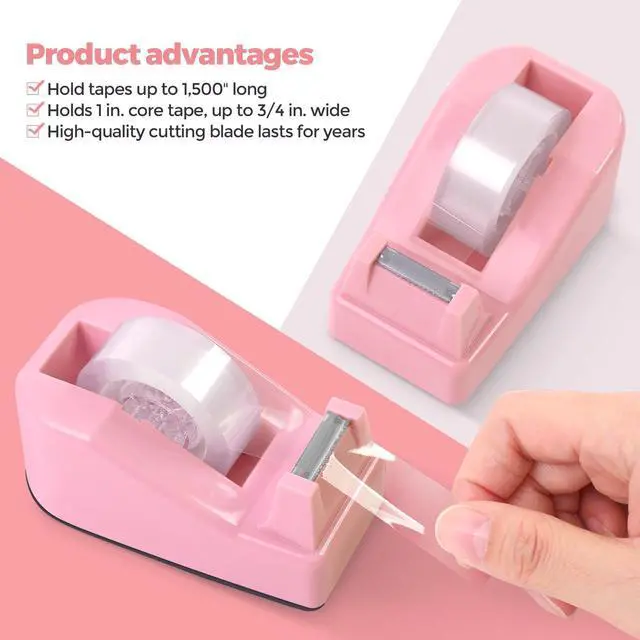 Alt view image 5 of 7 - Pink Desk Accessories 10Pcs, Rotating Pen Holder for Desk, Stapler, Staple Remover, Tape Dispenser,2pcs Tape Refills, Binder Paper Clips Kit, Scissor,Pink Office School Supplies