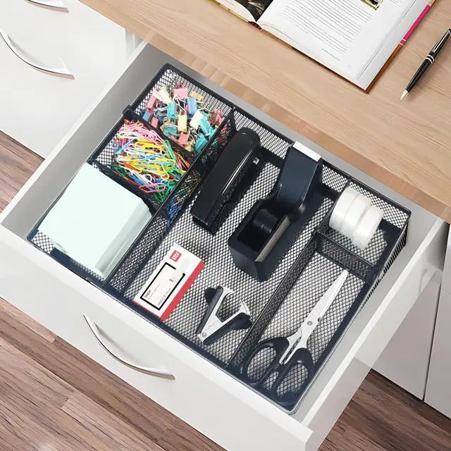 Alt view image 5 of 6 - Black Office Desk Accessories, Black Office Supplies Set, Desk Drawer Organizer,Stapler and Tape Dispenser Set,Tape,Staple Remover, Staples, Paper Clips, Scissor and Sticky Note