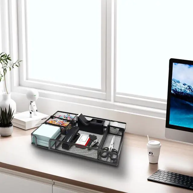 Alt view image 6 of 6 - Black Office Desk Accessories, Black Office Supplies Set, Desk Drawer Organizer,Stapler and Tape Dispenser Set,Tape,Staple Remover, Staples, Paper Clips, Scissor and Sticky Note