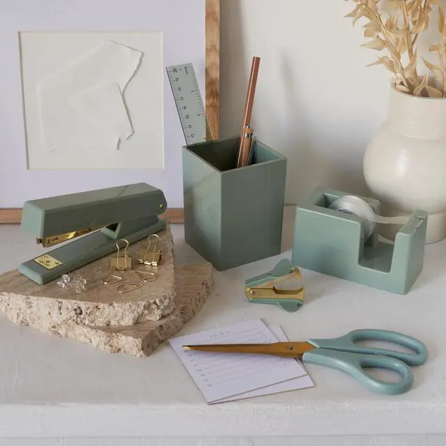 Alt view image 5 of 7 - Aesthetic Desk Accessories Set - A Complete Desktop Organizer Set For Women Enhances Any Office Decor - An Office Supplies Kit w Gold Finish incl. Pen Holder, Scissors, Stapler, Tape Dispenser & More