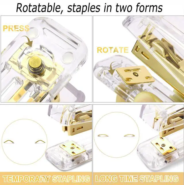 Alt view image 3 of 7 - Gold Desk AccessoriesOffice Supplies Set Acrylic Stapler Set Staple Remover, Tape/Pen Holder, 2 Ballpoint Pen, Scissor, Binder/Paper Clips and 1000pcs Staples.