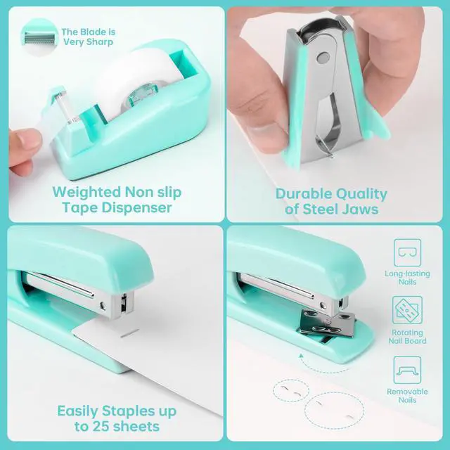 Alt view image 4 of 7 - Teal Office Supplies, Teal Office Supplies and Accessories for Kids, Mint Green Stapler and Tape Dispenser Set for Women, Green Office Desk Accessories, Office Gift for Women, Office Lady, Coworkers