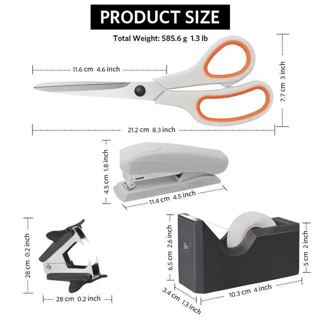 Alt view image 6 of 7 - Office Supplies Kit, Desk Accessory Set, Including 2 Scissors, 1 Stapler,1000 Pieces 26/6 Staples, 1 Staple Remover, 1 Tape Dispenser and 1 Tape, Perfect Office Partners