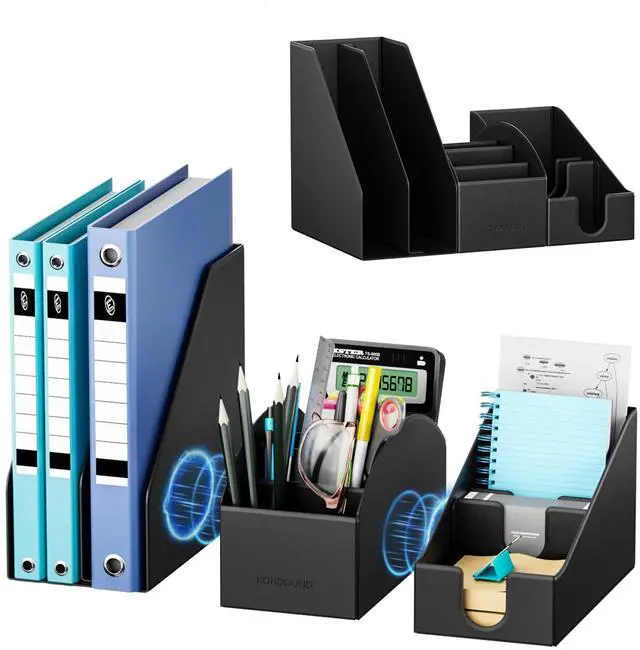 Main image of Magnetic Desk Organizer Set - Multifunctional PU Leather Desktop Storage with File Holder, 5-Tier Storage Box, Card and Sticky Note Slots, Office Supplies Accessories for Desk & Workspace
