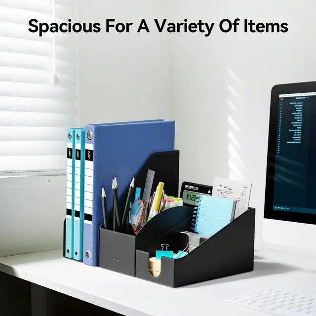 Alt view image 7 of 7 - Magnetic Desk Organizer Set - Multifunctional PU Leather Desktop Storage with File Holder, 5-Tier Storage Box, Card and Sticky Note Slots, Office Supplies Accessories for Desk & Workspace