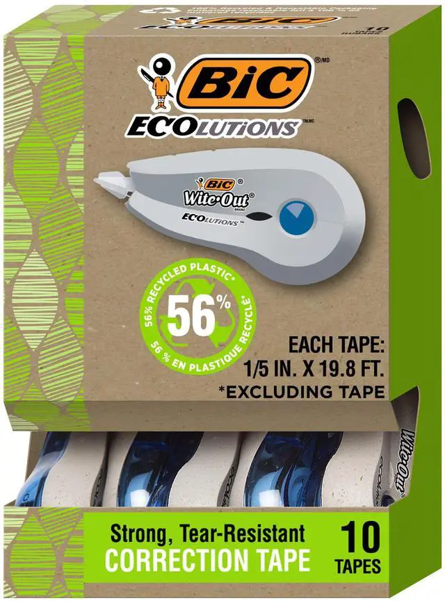 Main image of Ecolutions Wite-Out Brand Correction Tape, 19.8 Feet, 10-Count Pack, Correction Tape Made from 56% Recycled Plastic Excluding Tape