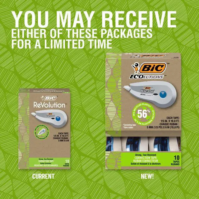 Alt view image 2 of 5 - Ecolutions Wite-Out Brand Correction Tape, 19.8 Feet, 10-Count Pack, Correction Tape Made from 56% Recycled Plastic Excluding Tape