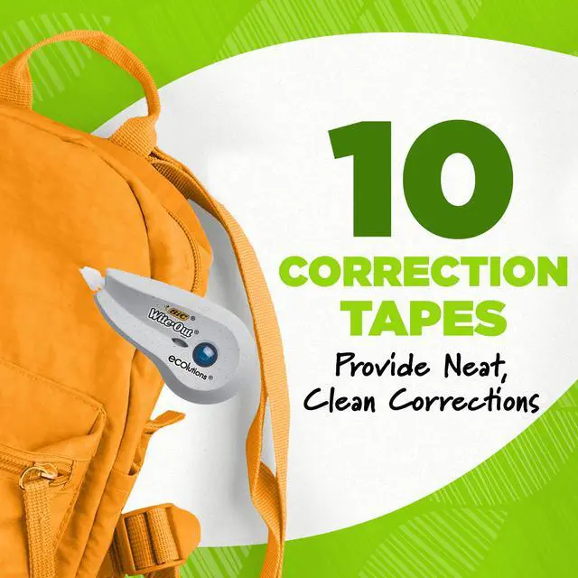 Alt view image 3 of 5 - Ecolutions Wite-Out Brand Correction Tape, 19.8 Feet, 10-Count Pack, Correction Tape Made from 56% Recycled Plastic Excluding Tape