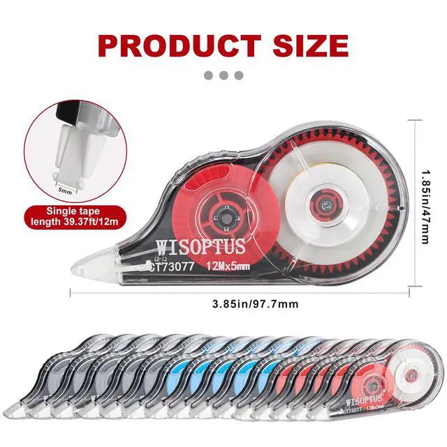 Alt view image 6 of 7 - 15PCS Correction Tape, 39.37ft Each, Fast, Clean, Opaque and Easy to Use Tear-Resistant Correction Tape Bulk Office or School Supplies, Blue, Red, Gray