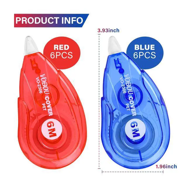Alt view image 2 of 7 - White Correction Tape, Easy To Use Applicator for Instant Corrections Wrong Writing At Any Time, For school, Office (Red and Blue, 12pack, 6M/256" x 0.2")
