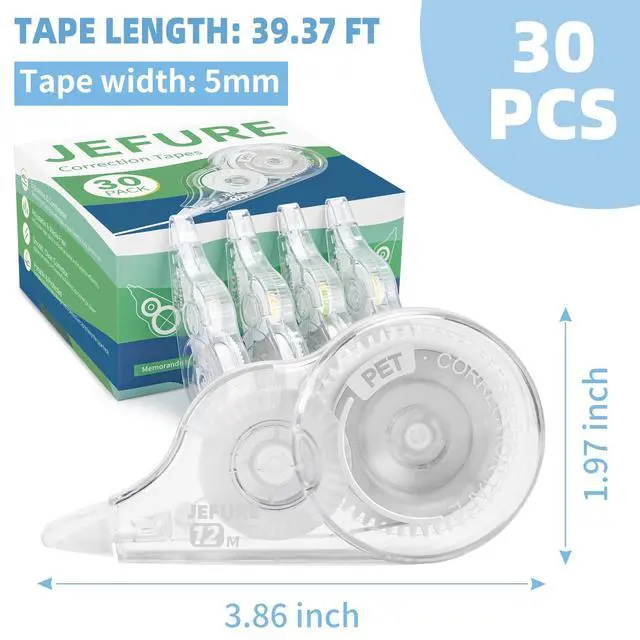 Alt view image 2 of 7 - 30 Pcs Correction Tape, 39.4 Ft White Wrong Out Tear-Resistant Bulk, Instant Corrections Easy To Use Applicator for School, Office, Note Taking, Journal (Tape Width 0.2 in, Clear)