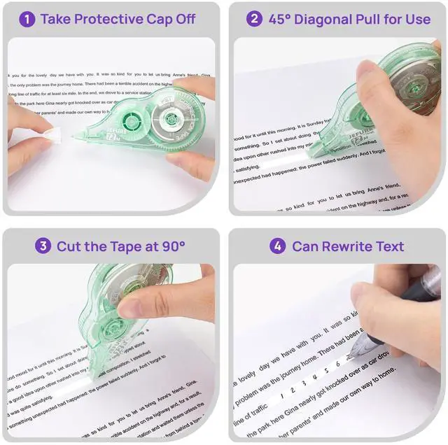 Alt view image 4 of 7 - 12 Pcs Colorful Core Correction Tape, 39.37 Ft White Wrong Out Tear-Resistant Bulk, Instant Corrections Easy to Use Applicator for School, Office, Note Taking, Journal (Tape Width 0.2 in)