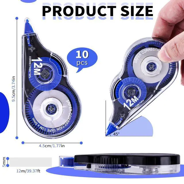 Alt view image 2 of 7 - Correction Tape, 10 Pack Correction Tape Easy To Use Applicator for Instant Corrections, 39 ft Each for Study Supplies and Office Products (Blue)