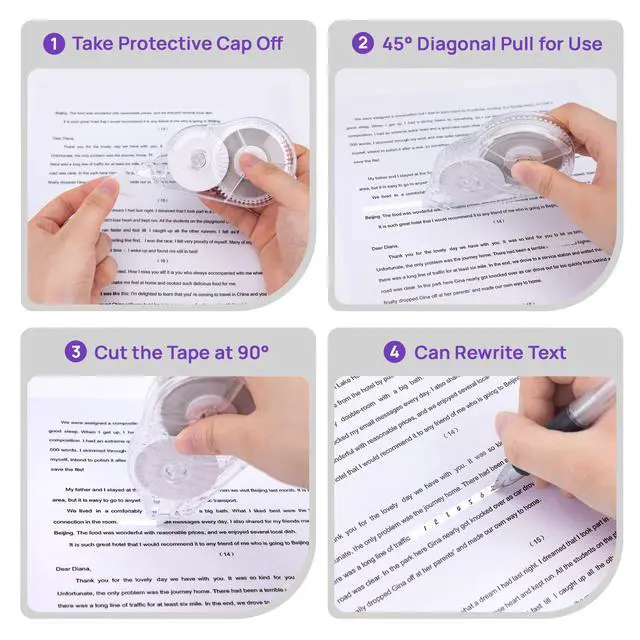 Alt view image 4 of 6 - 2 Pcs Correction Tape, 98.43 Ft White Wrong Out Tear-Resistant Bulk, Instant Corrections Easy To Use Applicator for School, Office, Note Taking, Journal (Tape Width 0.2 inClear)