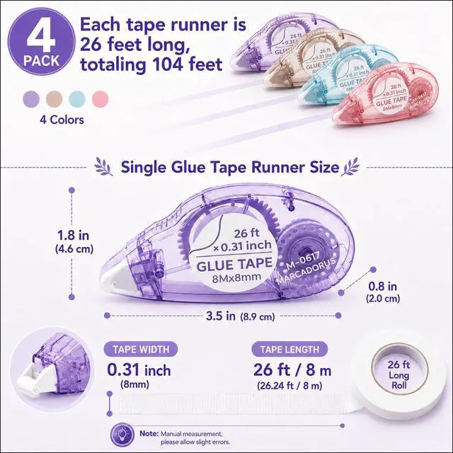 Alt view image 2 of 7 - Glue Tape for Scrapbooking, Scrapbook Tape 4 Pcs, Double Sided Tape Roller for Crafts, 26 Ft x 0.31 In Tape Runner, Junk Journal Supplies, Scrapbook Supplies & Craft, Photo, Card Making Supplies.