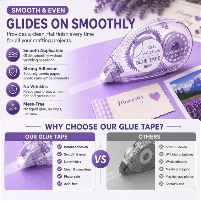 Alt view image 5 of 7 - Glue Tape for Scrapbooking, Scrapbook Tape 4 Pcs, Double Sided Tape Roller for Crafts, 26 Ft x 0.31 In Tape Runner, Junk Journal Supplies, Scrapbook Supplies & Craft, Photo, Card Making Supplies.