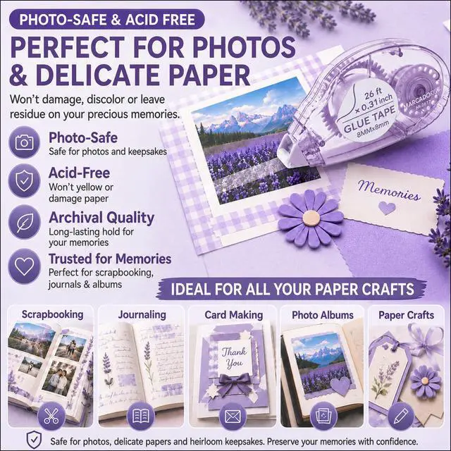 Alt view image 6 of 7 - Glue Tape for Scrapbooking, Scrapbook Tape 4 Pcs, Double Sided Tape Roller for Crafts, 26 Ft x 0.31 In Tape Runner, Junk Journal Supplies, Scrapbook Supplies & Craft, Photo, Card Making Supplies.