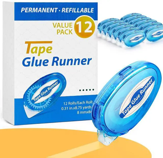 Main image of 12 Pack Scrapbook Tape, 26 Ft x 0.31 in Double Sided Tape Roller, Permanent Adhesive Tape Dispenser Runner, Photo-Safe Glue Tape Roller for Scrapbooking, Crafts and Arts Projects, Smooth & Clean