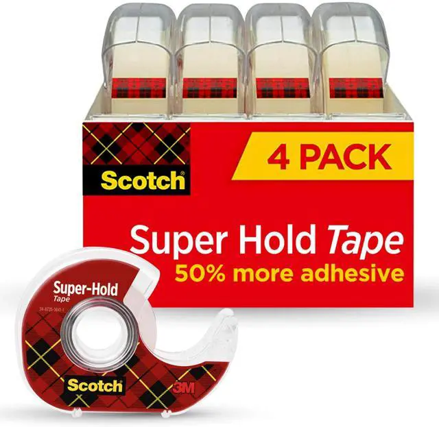 Main image of Super Hold, Transparent, Clear Glossy Finish, 4 Tape Rolls with Dispenser, Tape Rolls for Home Office and School, 3/4 in. x 650 in.