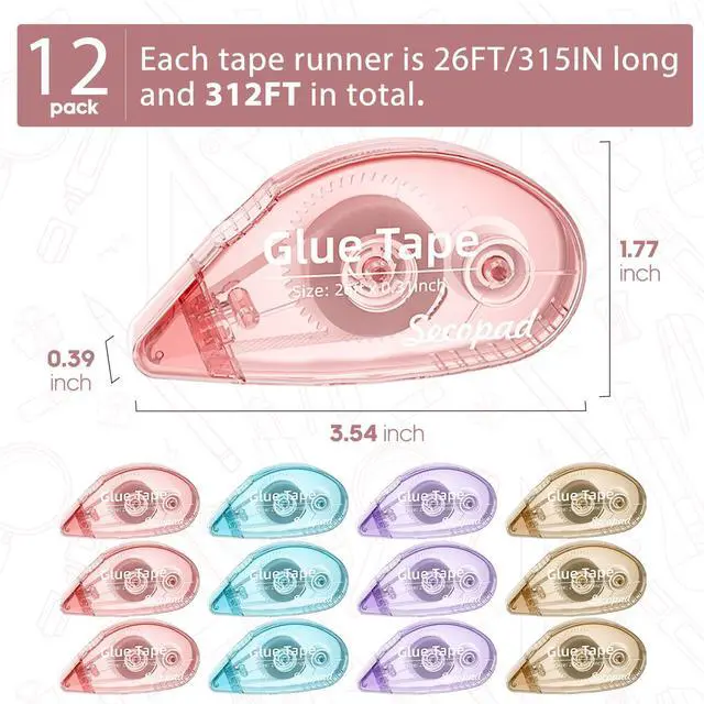 Alt view image 5 of 6 - 12 Pack Scrapbook Tape, Double Sided Tape Roller for Crafts, Adhesive Glue Runner for Scrapbooking Journal Supplies, Glue Roller for School Office, 0.3IN x 26FT, Light-Colored Shell