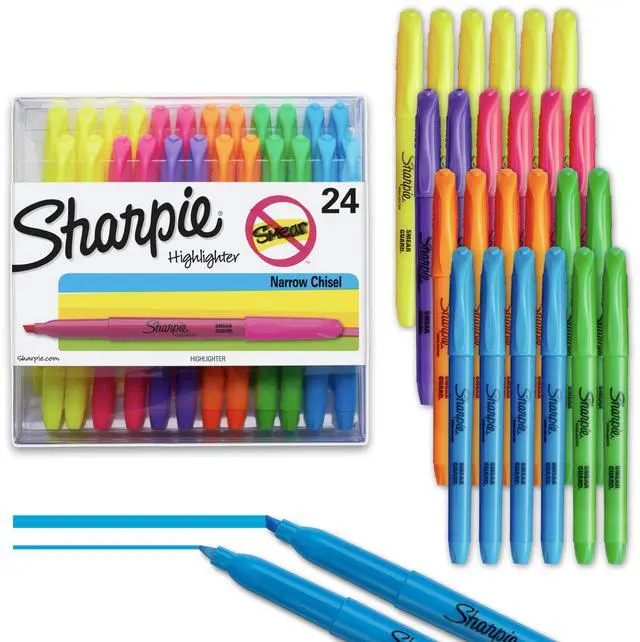 Main image of Pocket Highlighters, Chisel Tip, Assorted Colors, 24 Count - Back to School, Office, Teacher Supplies