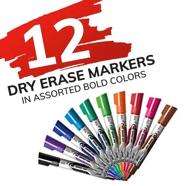 Alt view image 2 of 7 - Intensity Advanced Colorful Dry Erase Markers, Bullet Tip, Whiteboard Markers for Teachers and Students, School Supplies, 12-Count Pack of Assorted Colors