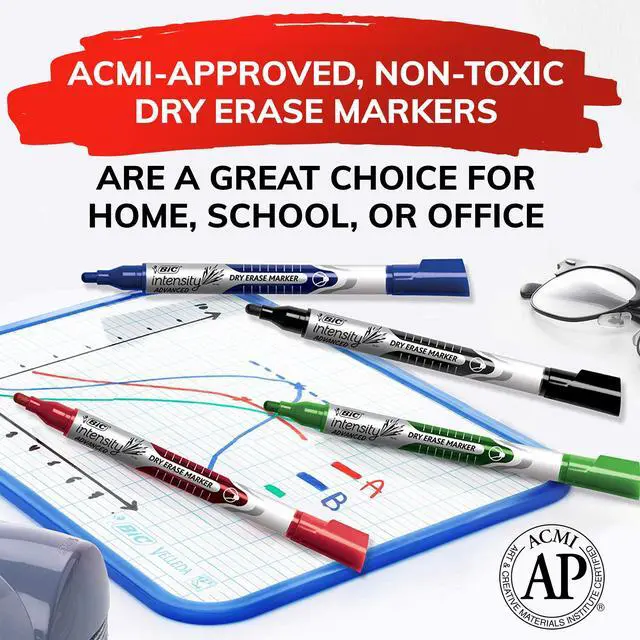 Alt view image 4 of 7 - Intensity Advanced Colorful Dry Erase Markers, Bullet Tip, Whiteboard Markers for Teachers and Students, School Supplies, 12-Count Pack of Assorted Colors