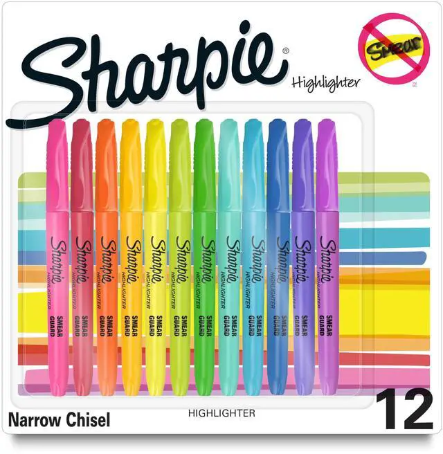 Main image of Pocket Highlighters, Chisel Tip, Assorted Colored Highlighters, Essential Teacher and Office Supplies, Classroom Must Haves, Smear-Resistant, 12-Pack