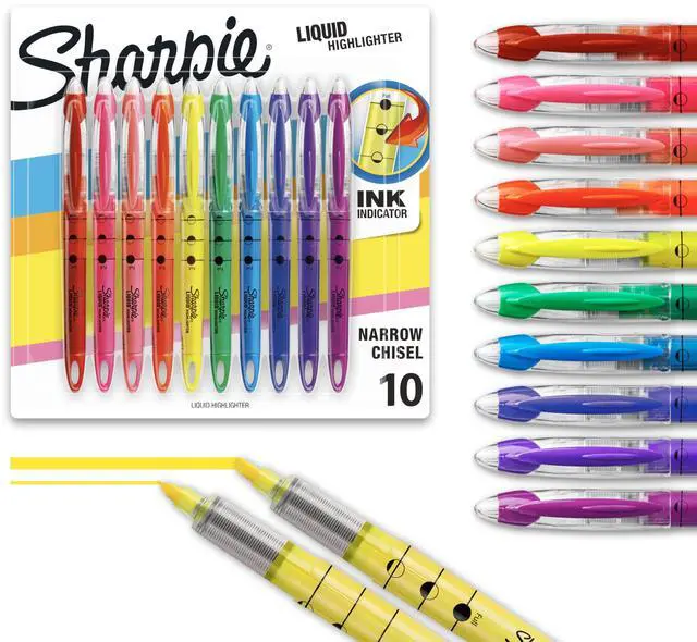Main image of Liquid Highlighters, Chisel Tip, Assorted Colors, 10 Count - Journaling, School, Study Supplies