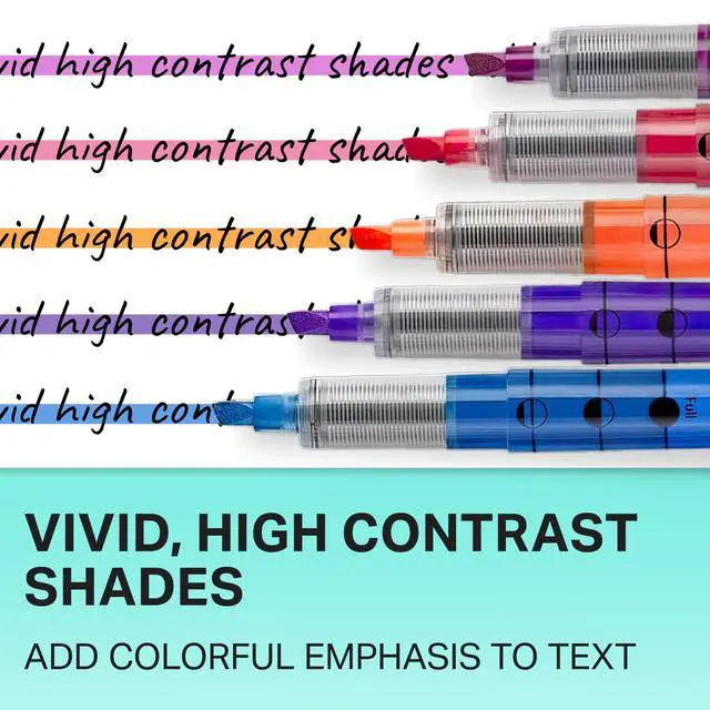 Alt view image 5 of 7 - Liquid Highlighters, Chisel Tip, Assorted Colors, 10 Count - Journaling, School, Study Supplies
