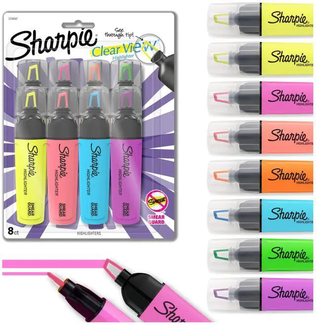 Main image of Clear View Highlighters, See-Through Chisel Tip, Fluorescent Assorted Colors, 8 Count