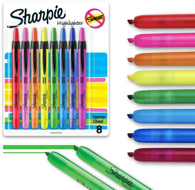 Main image of Retractable Highlighters, Chisel Tip Highlighters, Assorted Colors, Essential Teacher & Back to School Supplies, Smear Resistant, 8-Pack