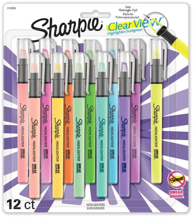 Main image of Clear View Highlighters, With See-Through Chisel Tip, Assorted Colors, 12 Count - School, Teacher, Office Supplies