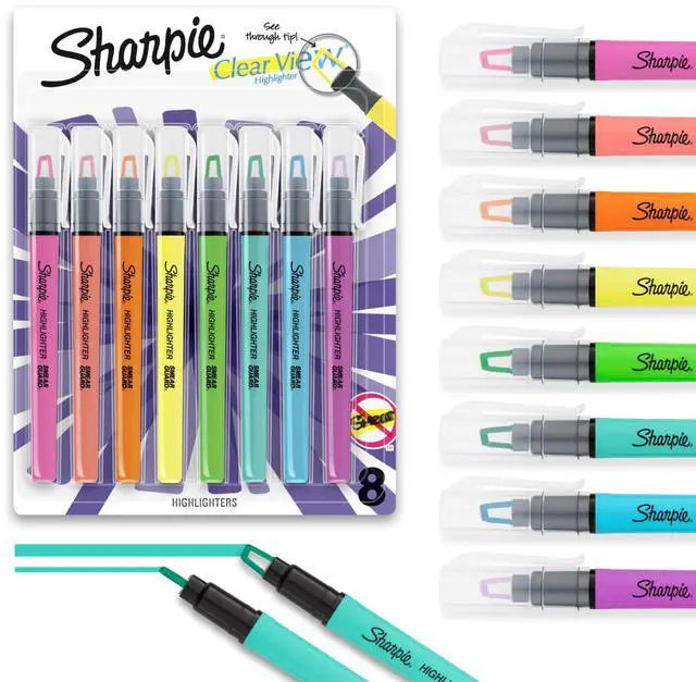 Main image of Clear View Highlighter Sticks, Chisel Tip Highlighter Market Set, Essential School & Teacher Supplies, Smear Resistant, Assorted Color Highlighters, 8-Pack