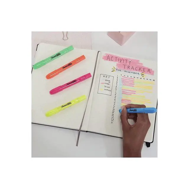 Alt view image 5 of 6 - Gel Highlighters, Assorted Colors, Smear-Resistant, Bullet Tip, 5 Count - No Bleed, Won't Dry Out