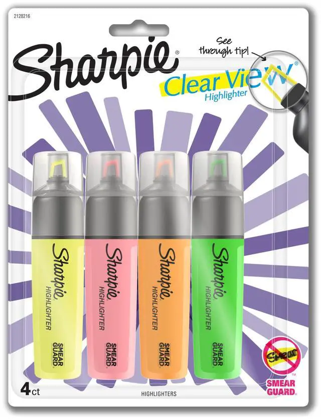 Main image of Clear View Highlighters, Chisel Tip, 4 Count