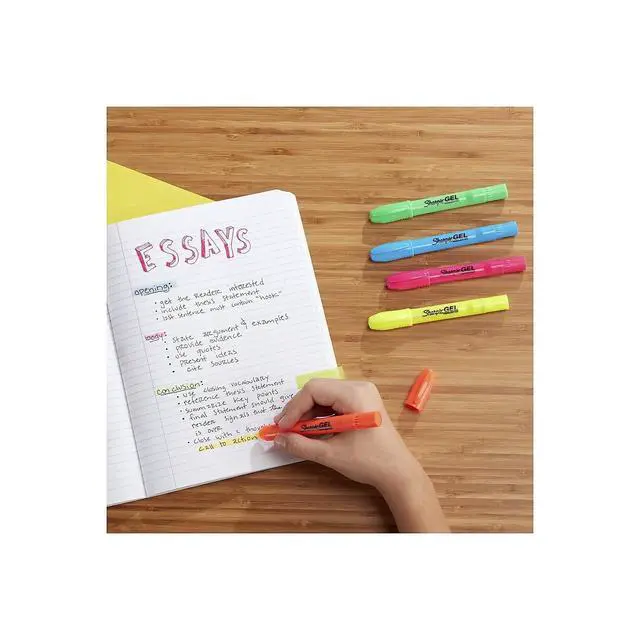 Alt view image 6 of 6 - Gel Highlighters, Assorted Colors, Smear-Resistant, Bullet Tip, 5 Count - No Bleed, Won't Dry Out