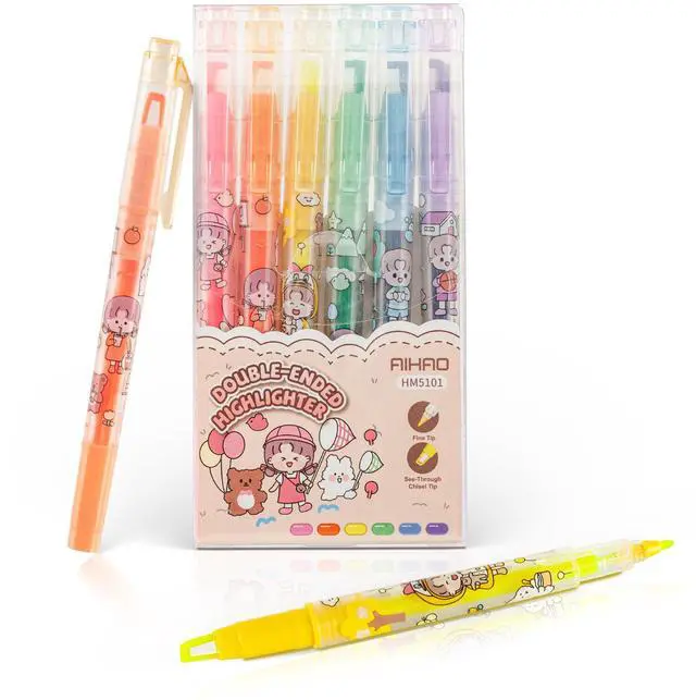Main image of Clear View Dual Tip Highlighters, 6-Pack Assorted Colors See-Through Chisel & Fine Tips, Precise Highlighting Marker Set